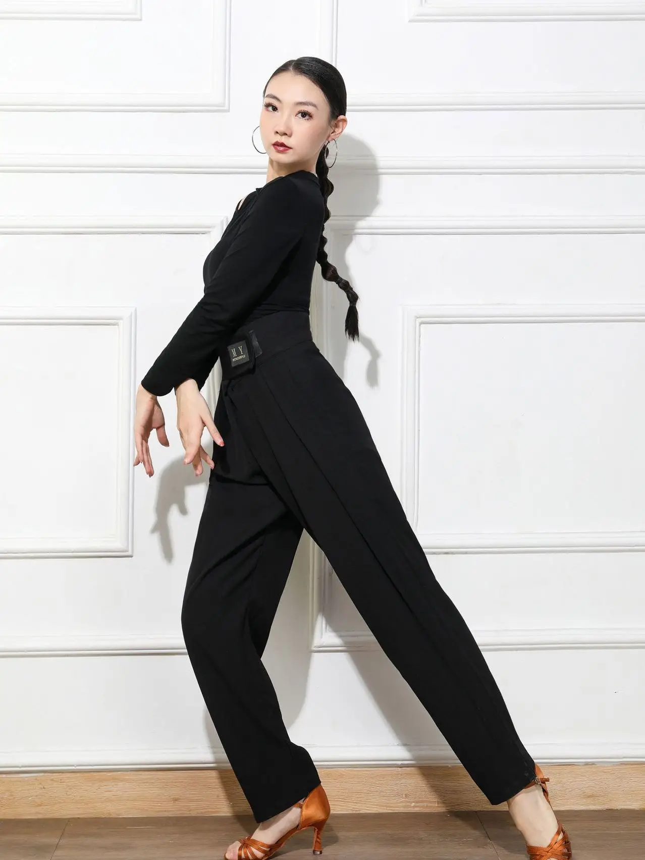 Solid Color Modern Latin Dance Practice Pants Belly Costume Classical High Waist Competition Line trousers Women Ballroom Jazz