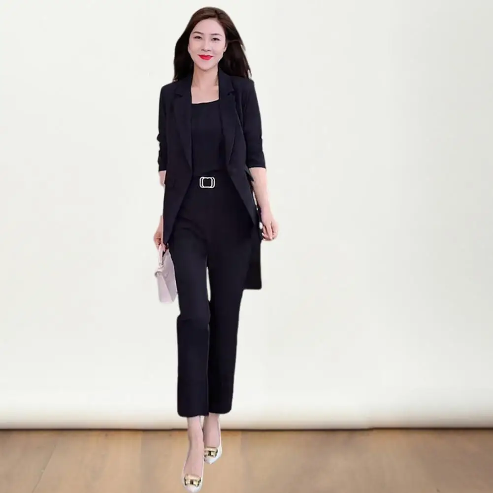 

Slim Fit Formal Suit Elegant Women's Business Suit Set with Lapel Cardigan High Waist Pants Vest Formal Office for Professional