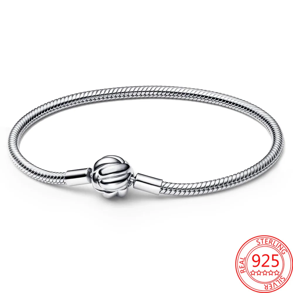 

Gorgeous S925 Silver Moments Concentric Knot Snake Bone Chain Bracelet Fit Murano Beads Girlfriend Bracelet Birthday Gift