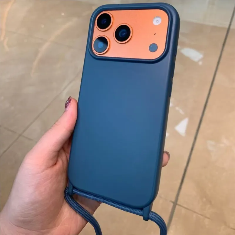 Crossbody Liquid Silicone Shockproof Phone Case with Soft Matte Cover and Lanyard Strap
