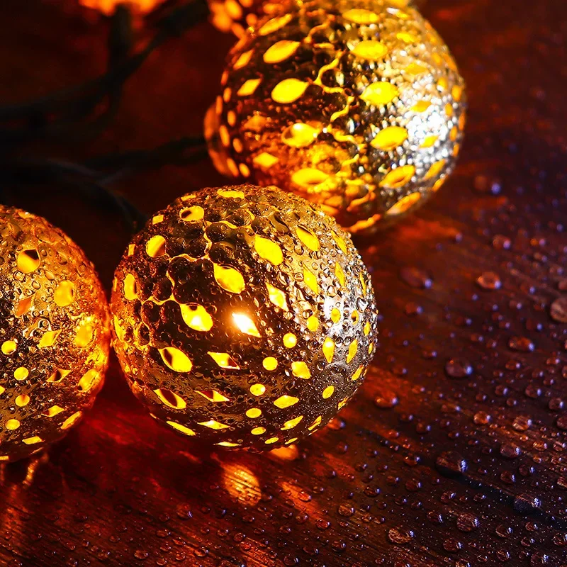 Moroccan Gold Balls Lights Leds Solar String Light Outdoor Waterproof Garden Decoration Solar Christmas String Light Decro