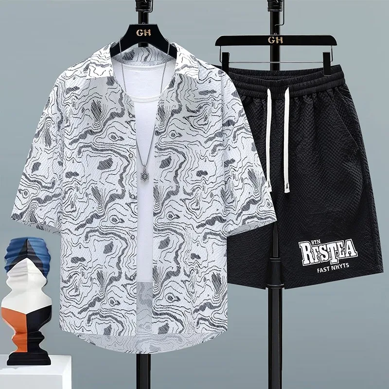 

2024 Summer Focus Street Men's Set Shirt+Shorts Fashion Sportswear Men's Casual Set Spring Men's Fashion Shorts Shirt