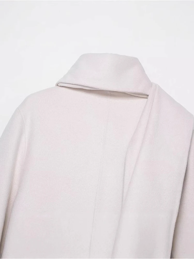 Chic Scarf One Button Women's Woolen Overcoat Elegant Full Sleeve Oversize Female Coat 2025 Autumn Winter Fashion Lady Outwears - 5