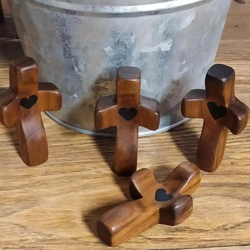 Cross My Heart 격려 선물, 핸드 헬드 나무 십자가, 포켓 감성 지지대 휴대