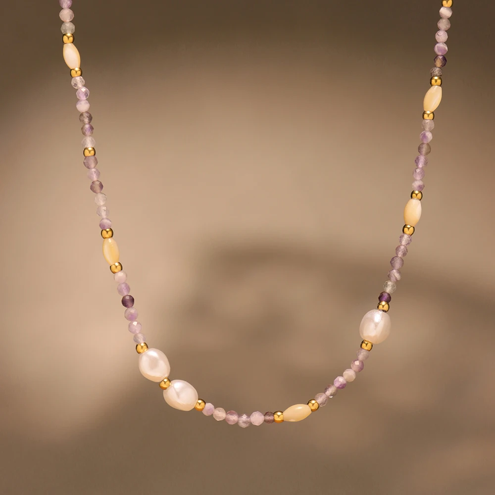 Edelstahl Imitation Perle Herz Anhänger Halskette Frauen Bunte Naturstein Perlen Kette Halsband Böhmischen Sommer Schmuck – Detail 35