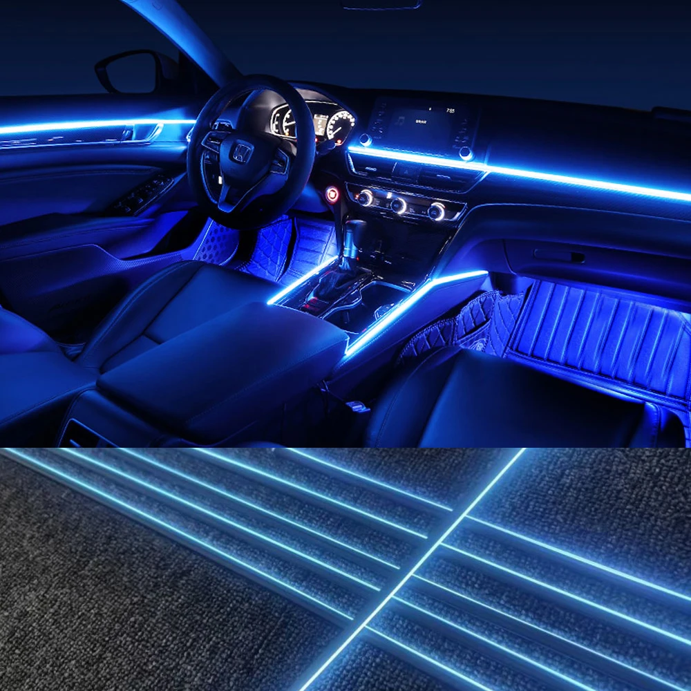 Car Ambient Lights RBG 64 Color Interior Acrylic Strip Light Guide Fiber Optic Interior Decoration Atmosphere Lamp 18 In 1 LED