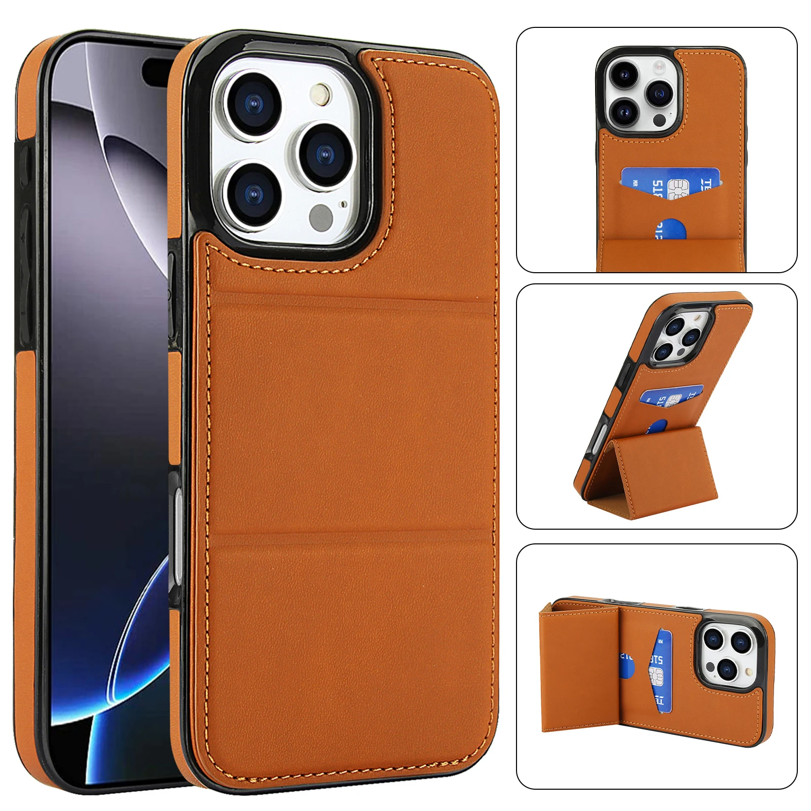 Three-Fold Leather Case with Kickstand & Card Slot - Magnetic Shockproof Cover