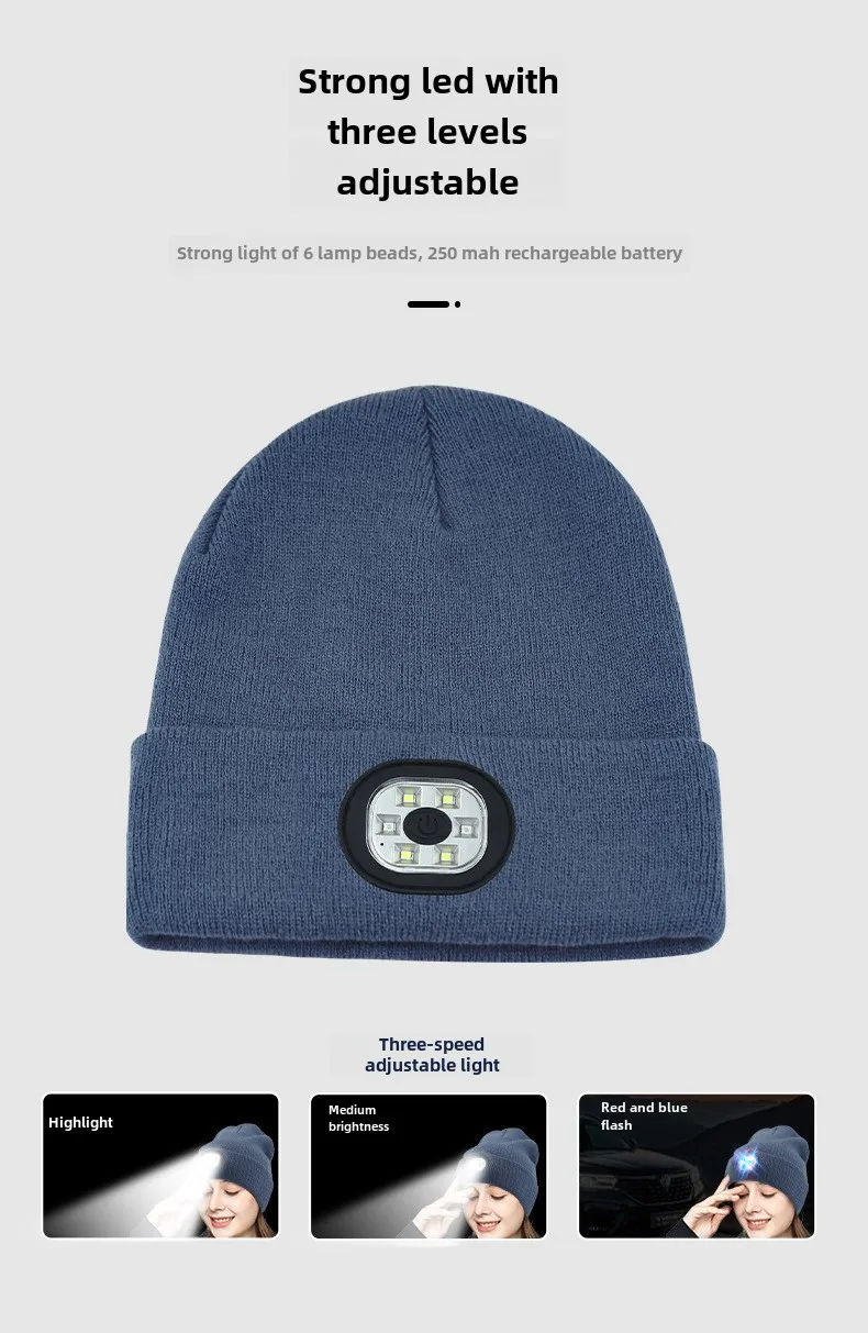 Outdoor hat, wireless bluetooth music, led lighting, knitted warmth, luminous hat, night running, cycling, safety