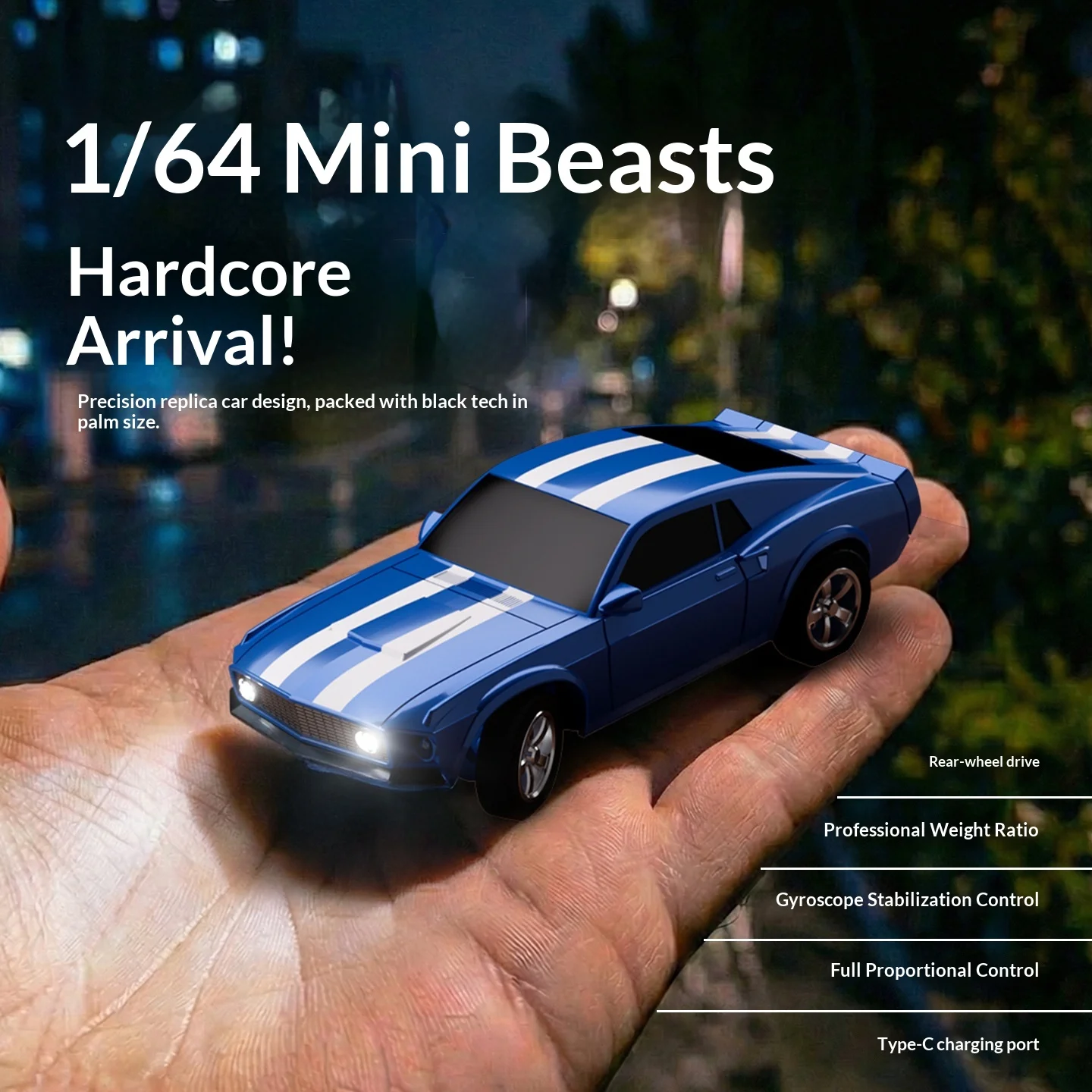 레이슨트 RC카 1/64 스케일 자이로스코프 안정화 후륜 구동 풀 프로포션 컨트롤 타입-C 충전 데스크탑 레이싱 장난감 자동차