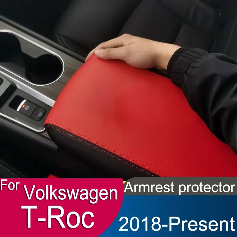 LUKBUT Copertura Console Centrale In Pelle Per Volkswagen T-ROC 2018-2022, Antigraffio E Antiscivolo, Nero