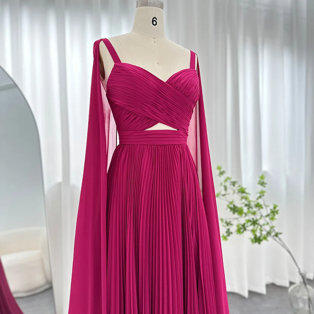 S0d001a6d3139448c8b89f178e18e9cd6T Fuchsia Chiffon Dubai Evening Dresses with Cape Sleeves Yellow Arabic Elegant Women Wedding Party Formal Gowns Mallzona
