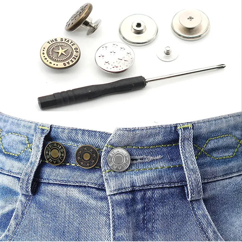 LRITER Jeans Button Pins, Detachable Jean Button for Loose Jeans No Sewing  Adjustable Buttons for Jeans Pant Clips for Waist Tightener (Red Flower)