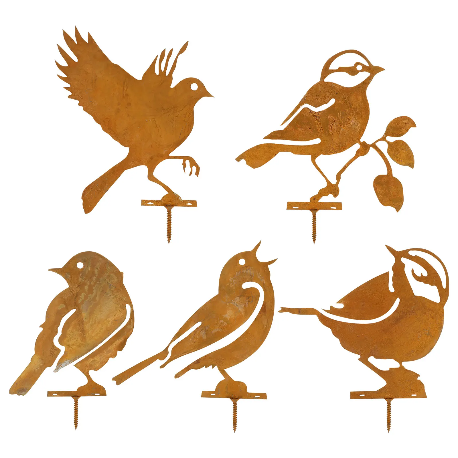 5 Stücke Rostige Metall Vogel Garten Zaun Dekor Statuen Vogel Eisen Kunst Handwerk Hof Garten Rasen Pfahl Silhouette Dekorationen