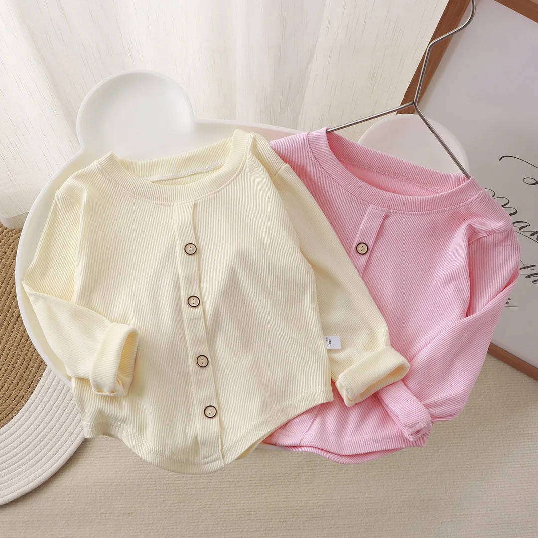 Baby Girls Cardigan, Soft Ribbed Cotton Long Sleeve Buttoned Top, Newborn Infant Solid Color Casual Outfit for Spring Autumn