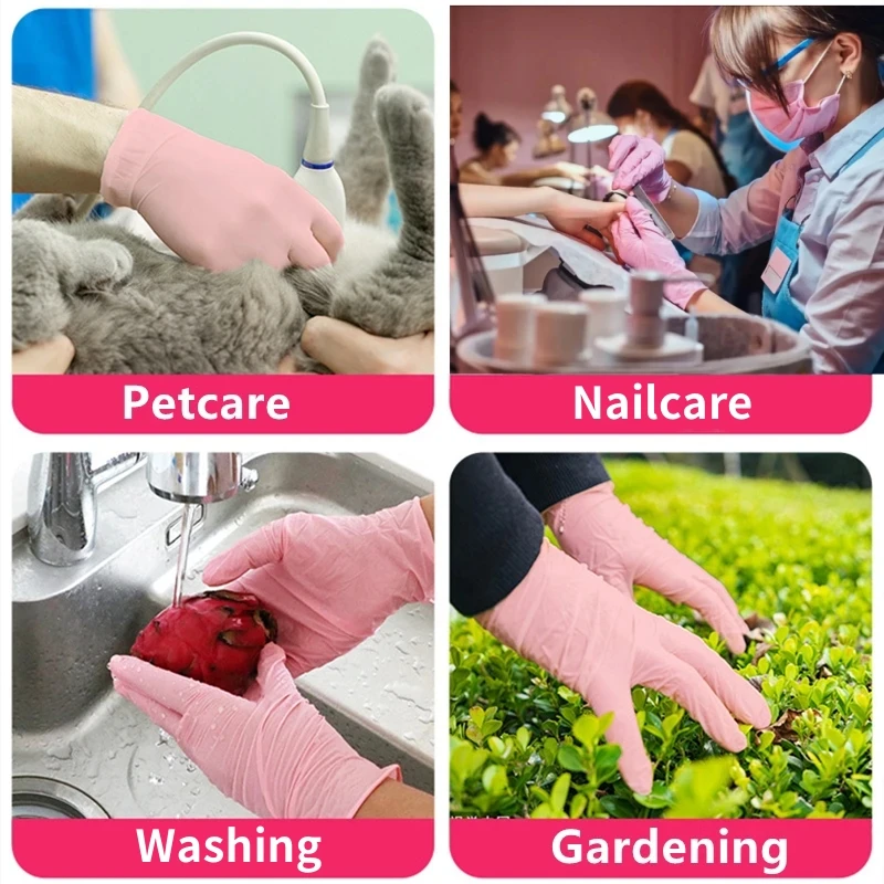 100PCS Pink Disposable Nitrile Gloves Latex Free Waterproof Household Cleaning Gloves Non Slip Kitchen Beauty Tattoo