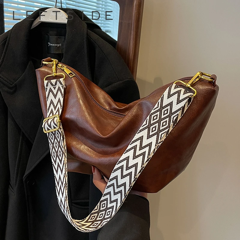

LEFTSIDE Vintage Big Leather Crossbody Bags for Women 2023 Designer Female Flap Shoulder Bag Lady Retro Handbags Hobo Bag