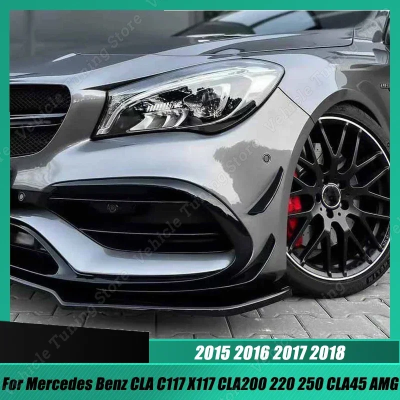 메르세데스 벤츠 CLA C117 X117 CLA200 220 250 CLA45 AMG 2015-2018 블랙 프론트 범퍼 립 스포일러 스플리터 카나드 벤트, 4 개
