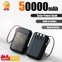 50000mAh High Capacity Solar Power Bank Built Cables Solar Charger 2 USB Ports External Charger Powerbank with LED Light 1