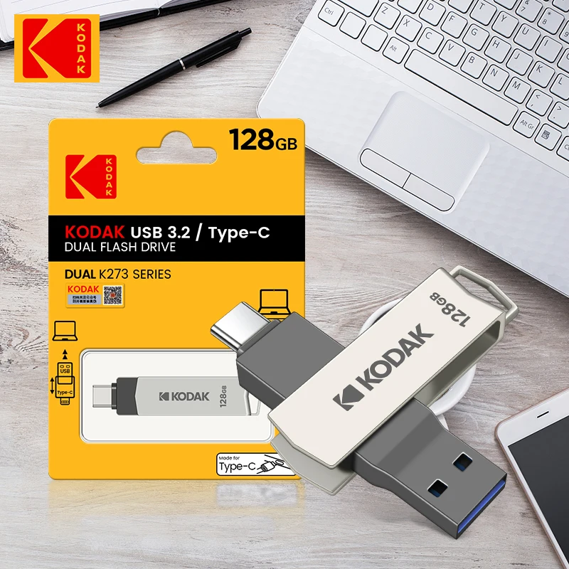 

Kodak K273 USB 3.2 Flash Drive OTG 128GB Pendrive USB3.2 Gen 1 Type-c Pen Drive 64GB Type C Memory Stick 256GB High-speed