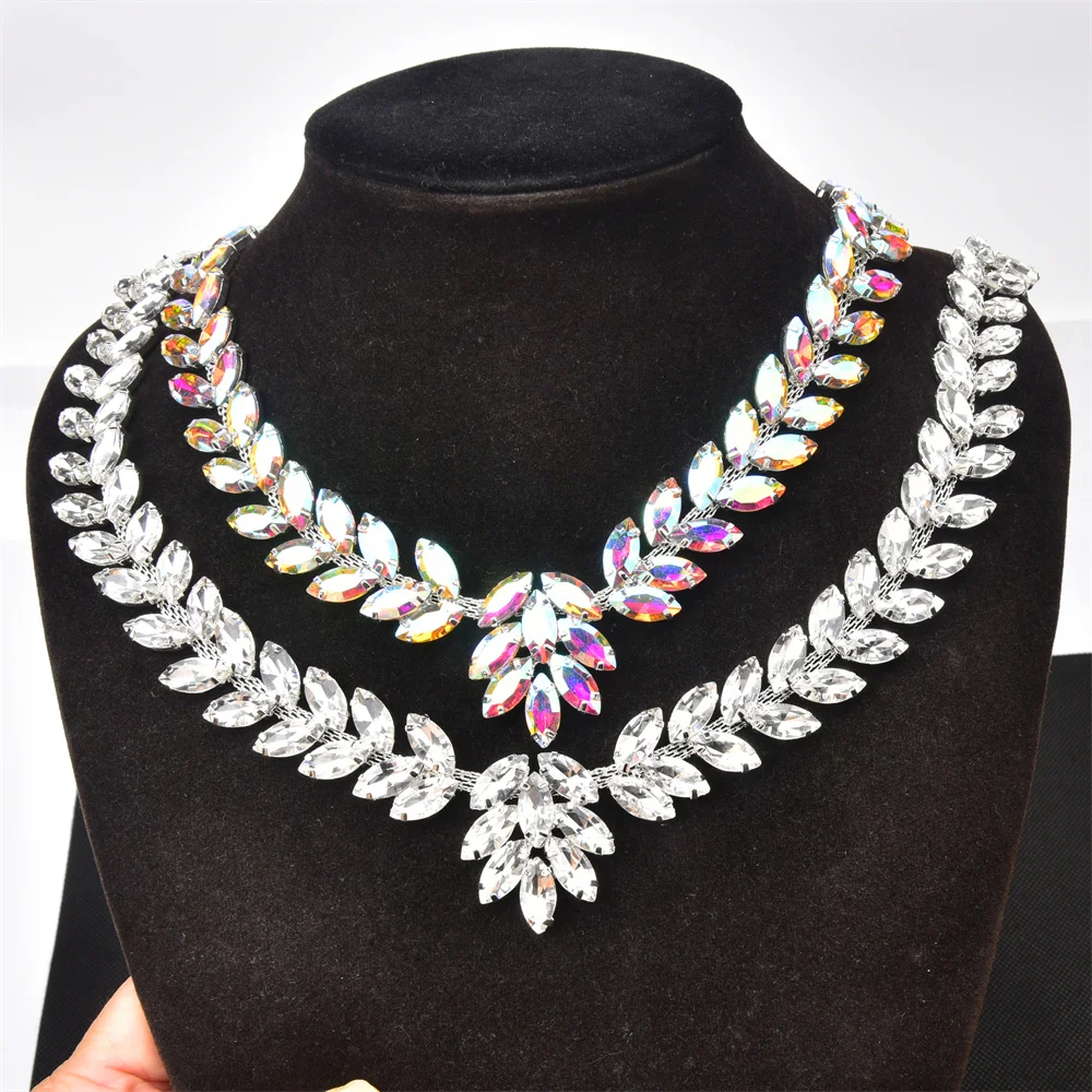 Red)Crystal Rhinestone Horse Eye Flower Bridal Trim Beaded Trim...