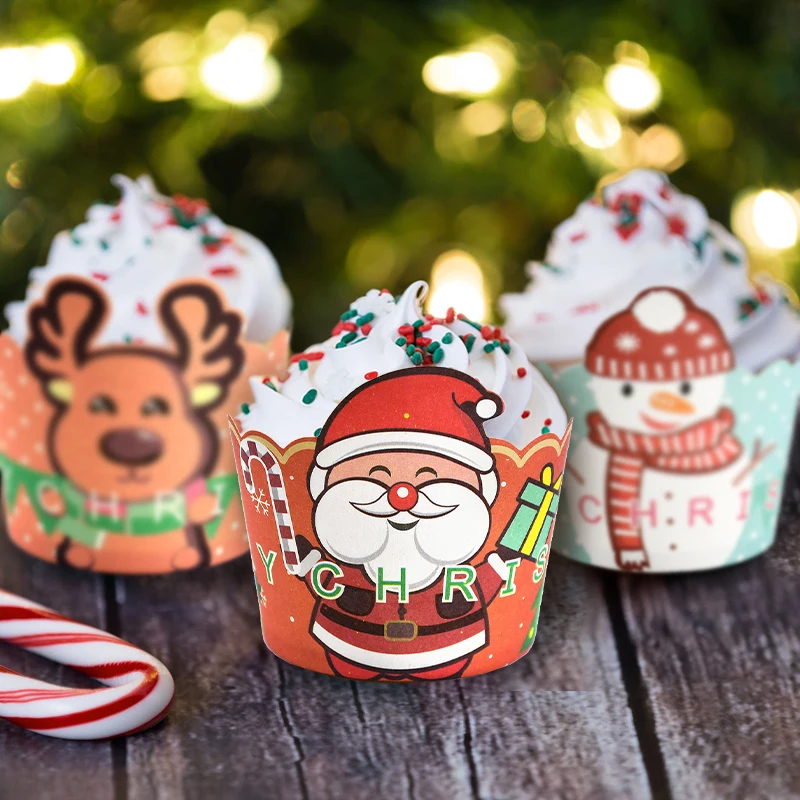 Christmas Cupcake Linner 20Pcs Cartoon Santa Claus Muffin Paper Cups Christmas Party Cake Decoration Supplies Kids Favors