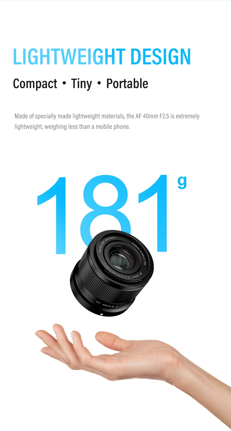 40mm F2.5 Air AF Full Frame Prime Portrait Lens for for Sony E zve10 II a7iv Fuj