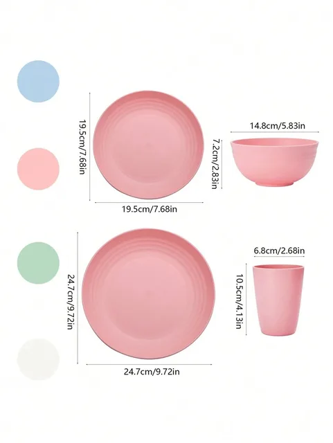 4/16/32pcs Plastic tableware set, reusable, dinner plate/dessert plate/cereal bowl/cup, suitable for outdoor camping parties 6