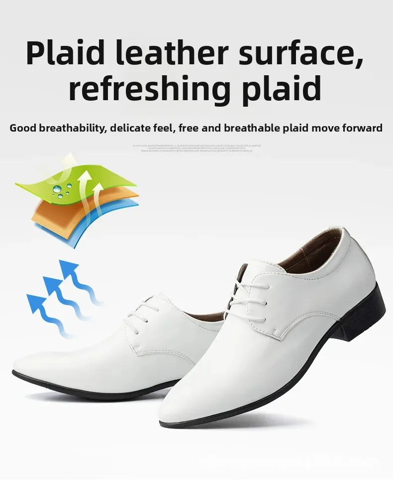 Side view of premium PU leather formal dress shoes for men.