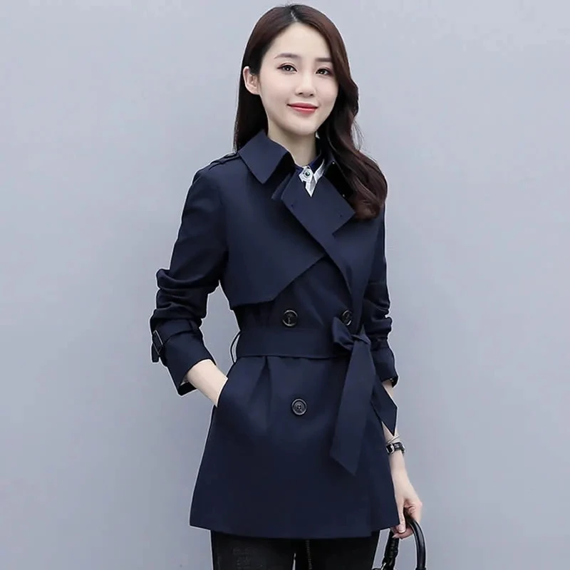 

2024 Spring Autumn Trench Coat Women Double Breasted Slim Casual Windbreaker Lining Long-Sleeved Belt Khaki Outerwear Female