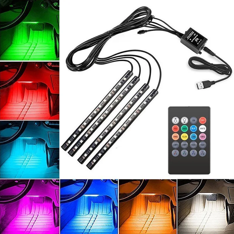 Led Car Foot Ambient Light With USB Cigar Lighter Neon Mood Lighting Backlight Music Control App RGB Auto Interior Strip Light