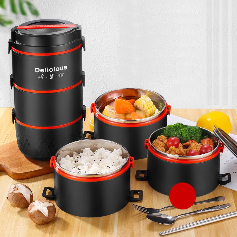 1 2 3 4 strati in acciaio inox Lunch Box per bambini Bambini Scuola Contenitore termico per alimenti Nero Portatile Giapponese Bento Box Set_voghion.com