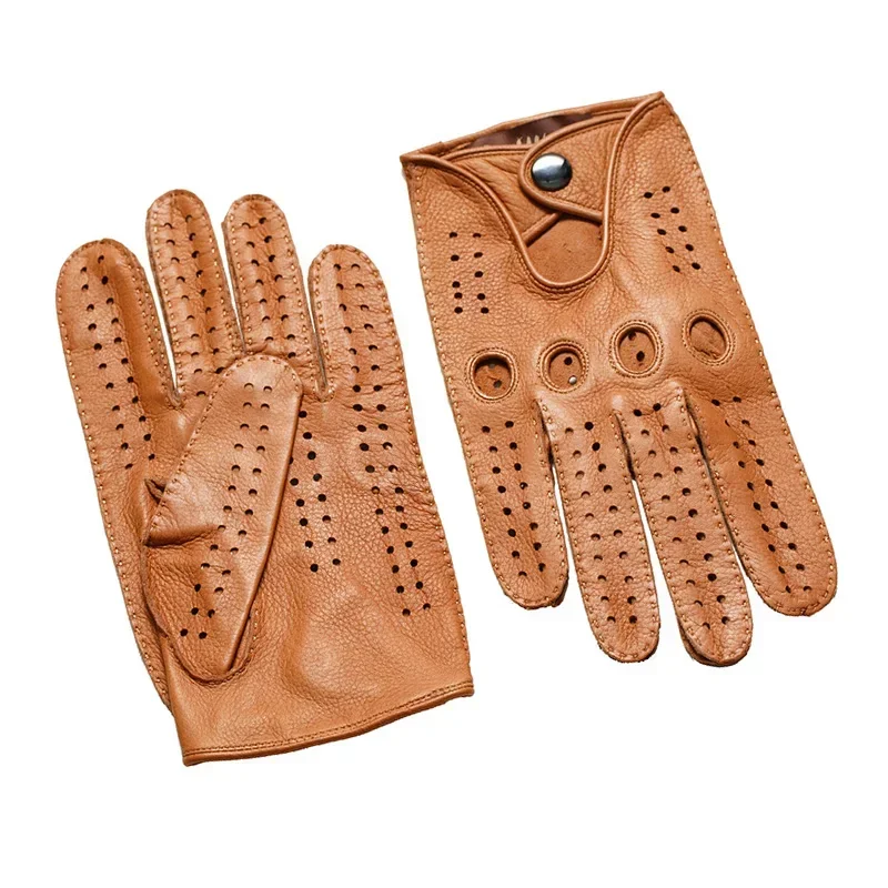 Luxury Mens Genuine Leather Gloves Sheepskin Fashion Men Black Breathable Driving Gloves For Male Mittens