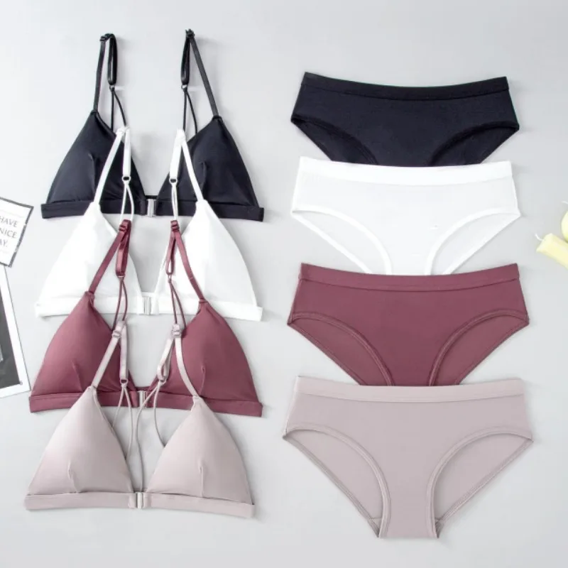 silky fabric detail on front closure bra set