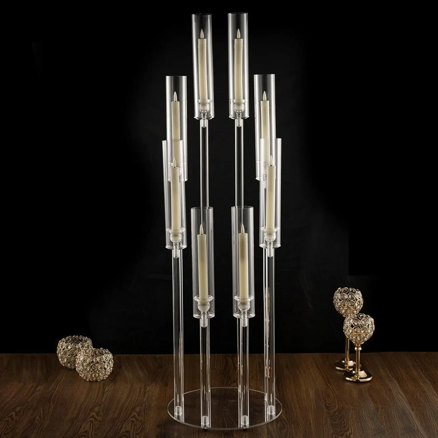 Candle Holders 10Pcs 8 Arms Clear Candlesticks Holder 38.5 inches Tall Arcylic Candelabra Candle Holder Events Party Wedding Table Centerpiece