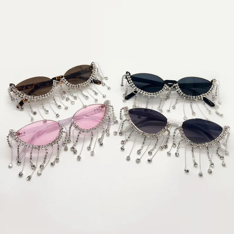 OEC CPO Neue Halbrahmen-Sonnenbrille mit Strass für Damen, Modische Diamant-Quasten-Sonnenbrille, UV400-Schutz, Damen-Eyewear, Gafas De Sol – Detail 1