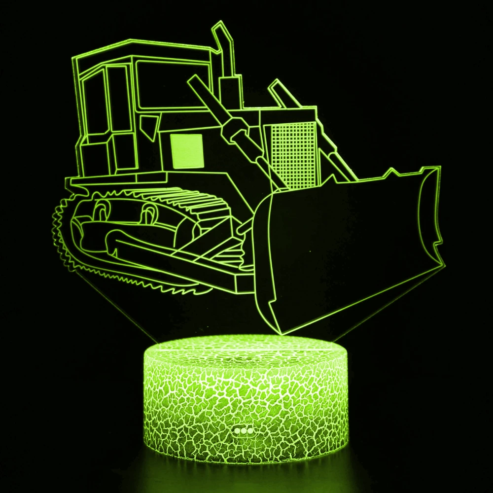 Bulldozer 3D Night Lights for Children Kids Night Lamp 7 LED Colors Changing Lighting Table Desk Bedroom Decoration Boys Gift