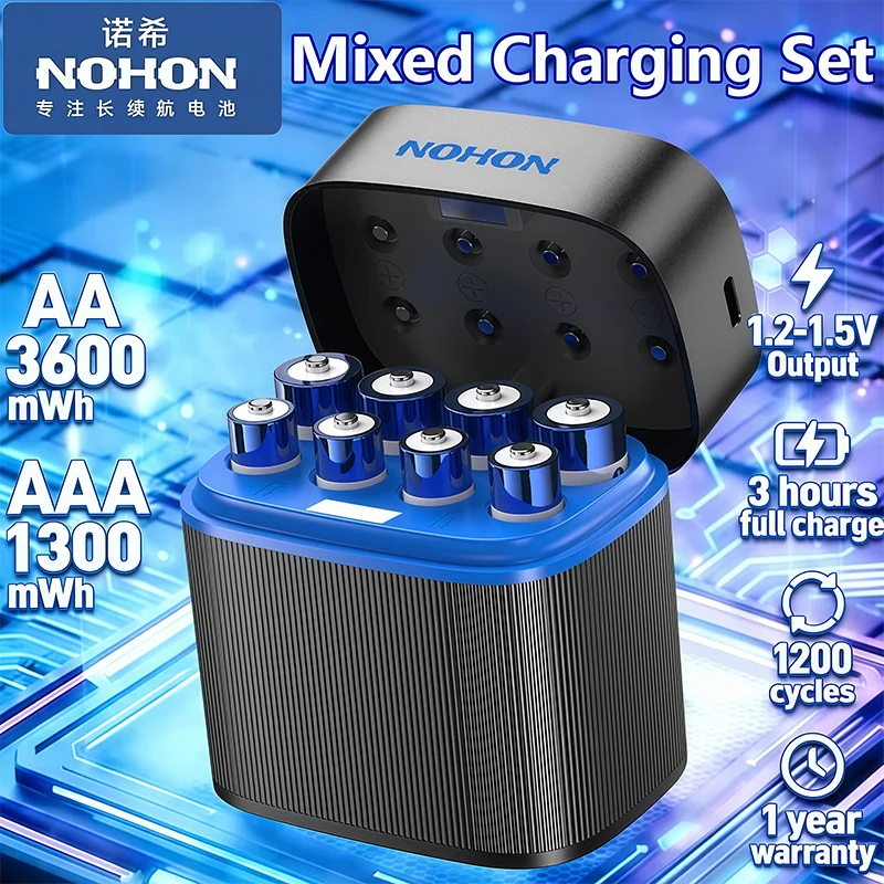 NOHON Rechargeable Lithium Battery AA 3600mWh/AAA 1300mWh Original Batteries High Capacity 1.5V for Mouse Remote Control