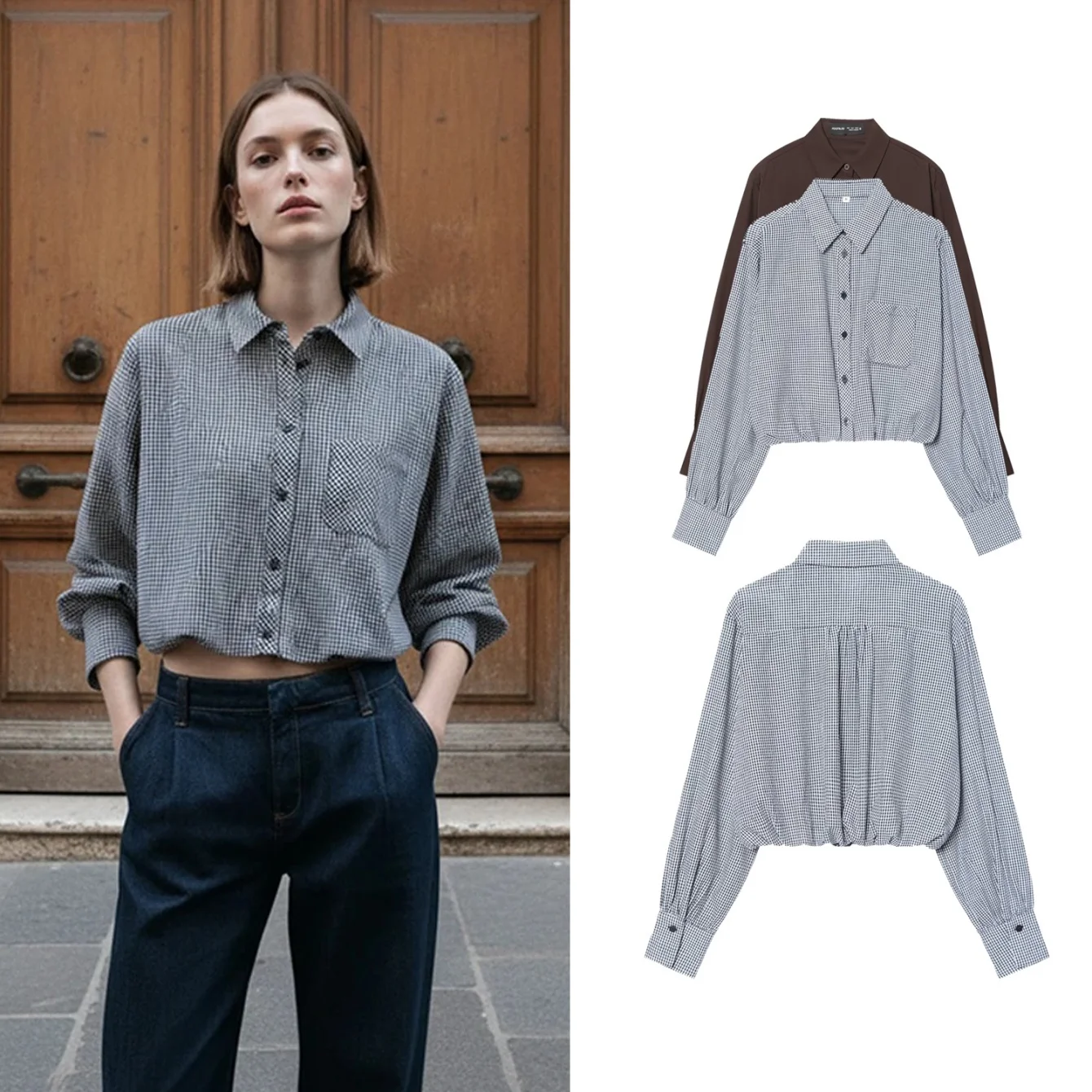 Women Casual Plaid Short Shirt Female Chic Full Sleeves Single Breasted Loose Shirts Spring Autumn Lady Daily Streetwear Shirts