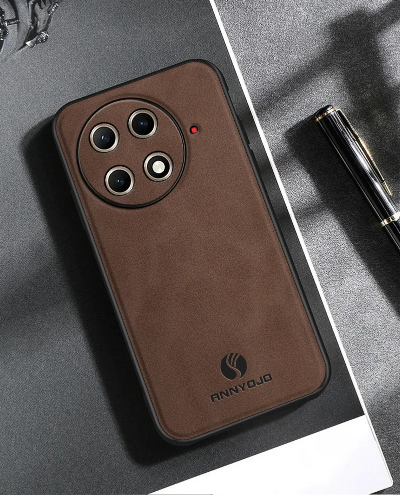 Matte Plain Leather Phone Case with Built-in Metal Car Mount Holder Cover