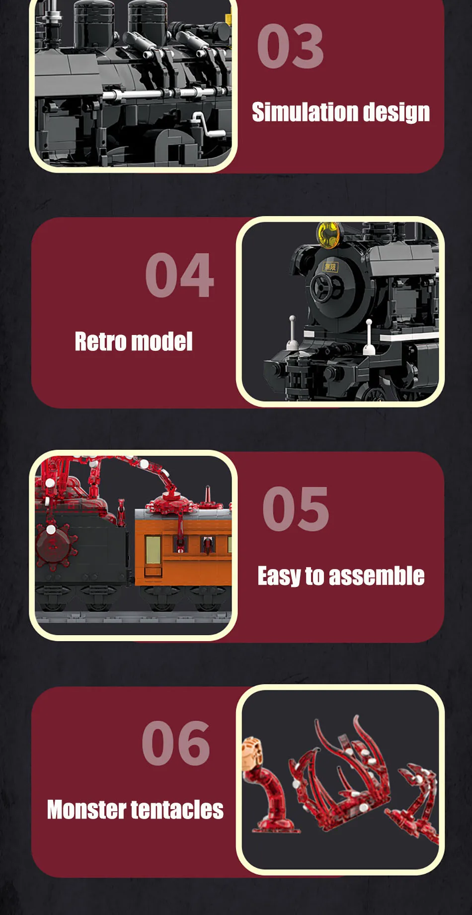 City MOC 1760pcs Classic Retro Steam Train Model Building Blocks Kit DIY Railway Track Monster Train Bricks Toys For Kids Gifts