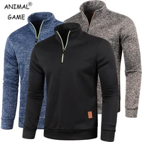 Autumn Men's Half Zipper Sweatshirts Long Sleeve Solid Color Pullover Turtleneck Streetwear Winter Warm Jacket Sport Coats 1