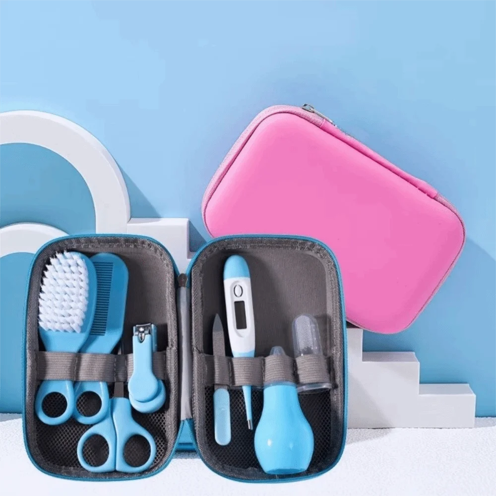 8 pezzi EVA Bag Kit per assistenza sanitaria per bambini Materiale di sicurezza Spazzola a setole morbide Kit per toelettatura neonato Termometro Tagliaunghie Pettine - immagine 4