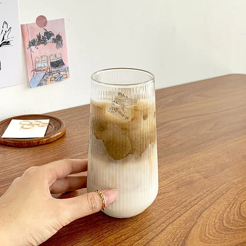 Heat Resistant Glass Cup Feng ui Milk Coffee Soda Drink Restaurant Cold Beverage 500ml Nordic Sle round ape Commercial Use