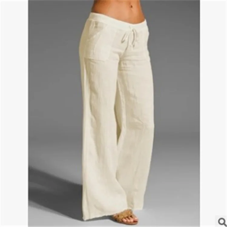 Women's High-waisted Wide-leg Pants Bigfoot Flared Pocket Cotton Hemp Casual Pants for Women