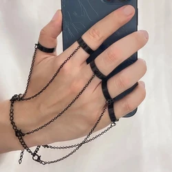 Personalized Cool Cyberpunk Gothic Chain Bracelet and Ring Set - Fashion Jewelry (Black)