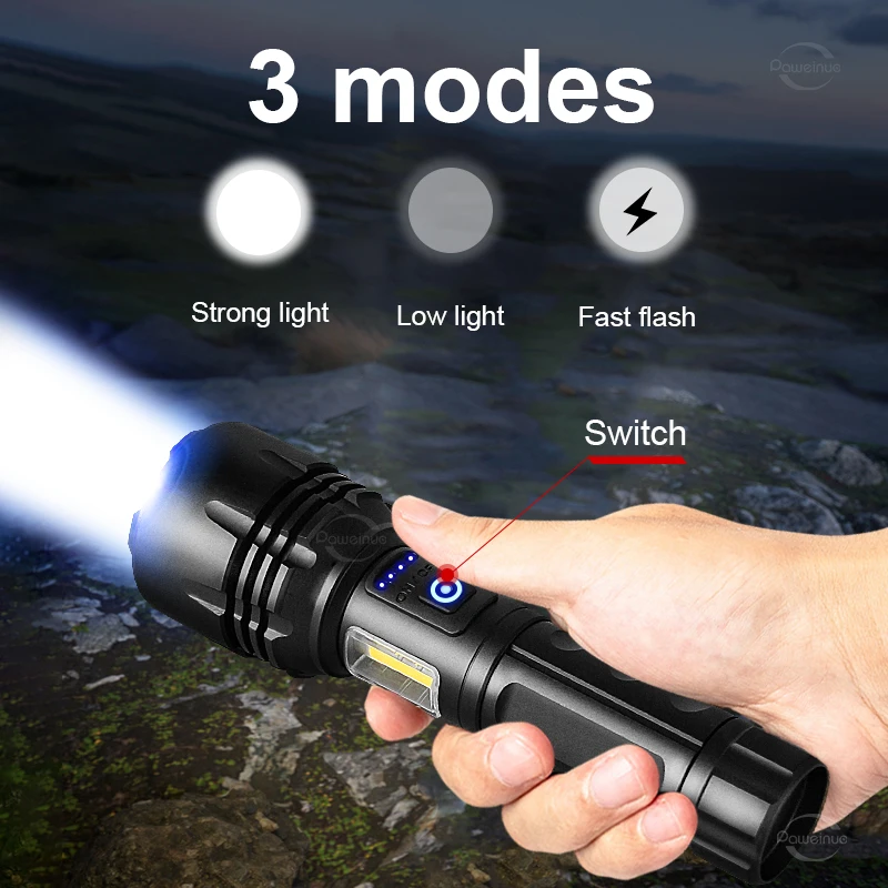 Lampe Torche Led Ultra Puissante Militaire, 5000 Lumens 3 Modes