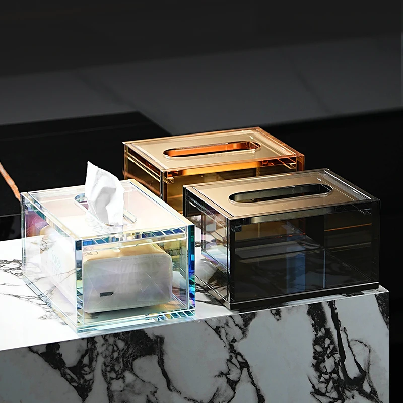 Light luxury crystal glass tissue box Washing table Toilet paper Face towel Storage hotel model room Coffee table Carton
