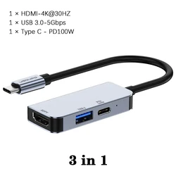 Premium USB - C Multiport Hub with 4K HDMI, USB 3.0/2.0, TF/SD Card Reader, and 100W PD Charging (3 in 1 4K30HZ S31)