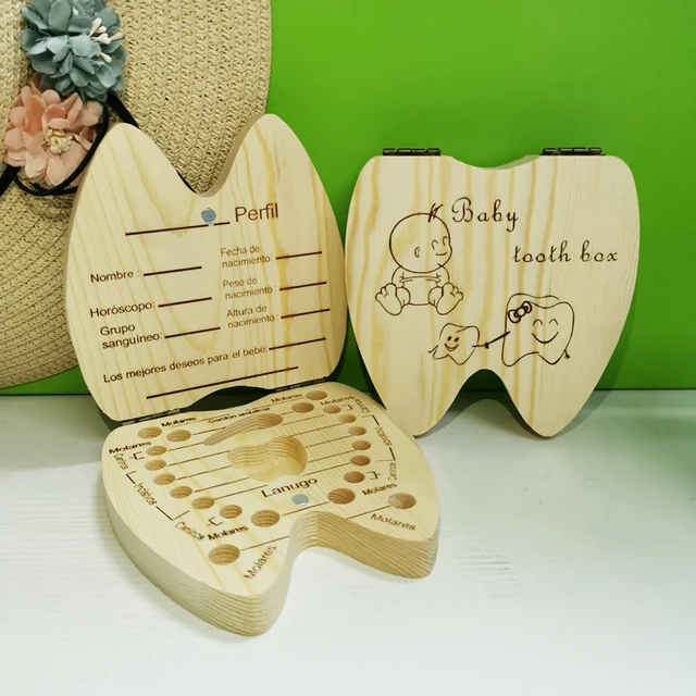 Caja de almacenamiento de dientes de madera para bebés y niños, organizador  de madera para dientes, almacenamiento de madera para dientes de leche, caja  de cordón Umbilical - AliExpress