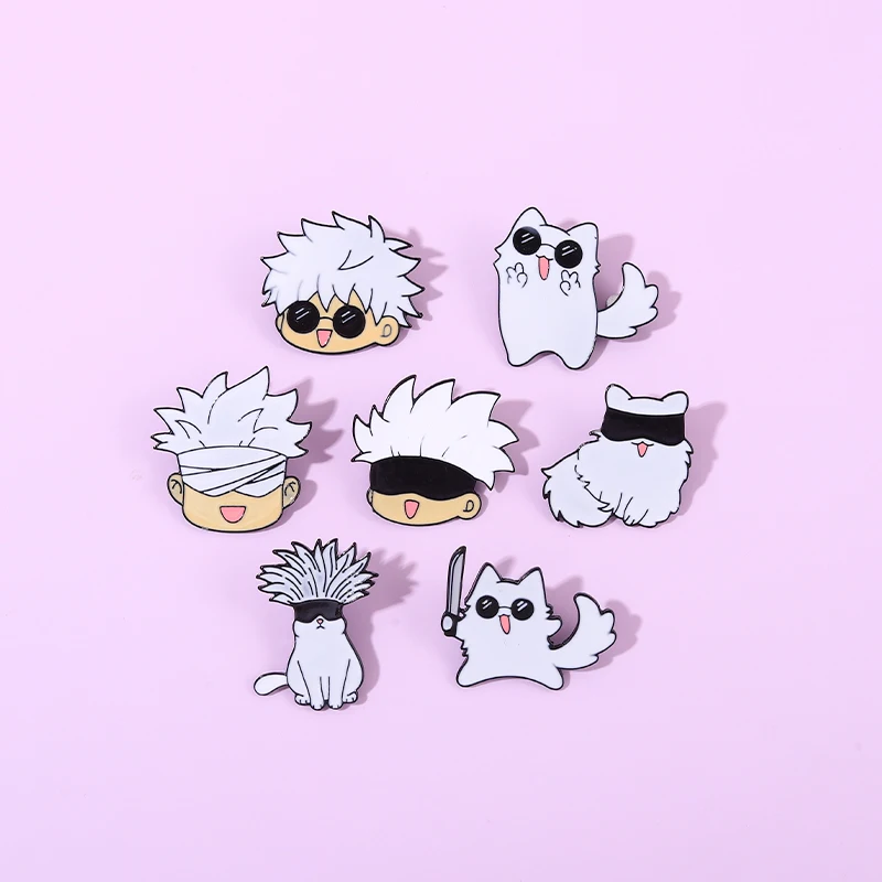 Gojo Satoru Cats Enamel Pin Kawaii Anime Role Eye Mask Cute Manga Brooches Badge Jujutsu Kaisen Anime Accessories For Backpack